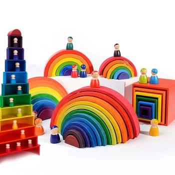 12 Buc Mari De Lemn Curcubeu Blocuri De Lemn Jucărie Stivuitor Copii Creative Curcubeu Blocuri Montessori Jucarii Educative Cadouri Pentru Copii