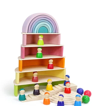 12 Buc Mari De Lemn Curcubeu Blocuri De Lemn Jucărie Stivuitor Copii Creative Curcubeu Blocuri Montessori Jucarii Educative Cadouri Pentru Copii