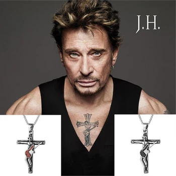 Johnny Hallyday chitara cruce din oțel inoxidabil pandantiv special pentru limba franceză rocker fanii medalion farmece Creștin Crucifix Colier