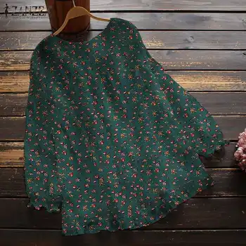 ZANZEA 2021 Moda Toamna Tricouri Femei Florale Imprimate Bluza Casual cu Maneci Lungi Blusas de sex Feminin Neregulate Topuri Plus Dimensiune Tunica