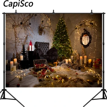 Paste de Crăciun Fundaluri de Fotografie de lux living Copac de lumină Cadouri caramida Decoratiuni de perete Fundaluri Foto Studio Prop