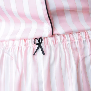 Vara, Pijamale pentru Femei, Pink Stripe Short Pijamas Pijamale Pijamale Homewear Pijama Satin coreea Drăguț Haine de Acasă Pj Set
