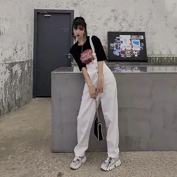 Salopete Femei Butoane Singur Elasticitatea Curea de Pantaloni sex Feminin Casual Harajuku Streetwear Hip-hop Cool Ulzzang Toate-meci Chic