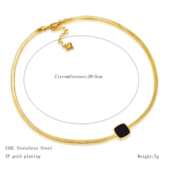 Martick Personalitate Negru Bucată Pătrată Pandantiv Colier de Aur-culoare Plat Șarpe Lanț Moda Bijuterii Pentru Femei P42