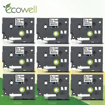 Ecowell 9pk Tze-241 Tze 241 laminata tze eticheta banda de 18mm Tze241 Negru pe Alb compatibil pentru Brother P-Touch imprimanta Casetă