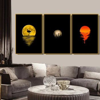Panza Pictura Lumina de lux Golden Planet apa De sub Imaginea de noapte Noptiera Peisaj Arta de Perete Picturi Decorative