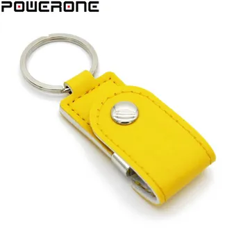 POWERONE vinde Fierbinte de metal breloc din piele pendrive usb flash drive 64GB 32GB 8GB USB 2.0 comerciale usn unitate flash Memory Stick