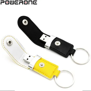 POWERONE vinde Fierbinte de metal breloc din piele pendrive usb flash drive 64GB 32GB 8GB USB 2.0 comerciale usn unitate flash Memory Stick