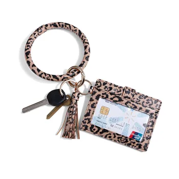 Moda Multiful Leopard Bag Cardul Breloc Email Piele PU O Cheie de Lanț Rotund Cerc Curelușă Breloc Pentru Femei Fete