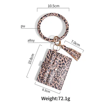 Moda Multiful Leopard Bag Cardul Breloc Email Piele PU O Cheie de Lanț Rotund Cerc Curelușă Breloc Pentru Femei Fete
