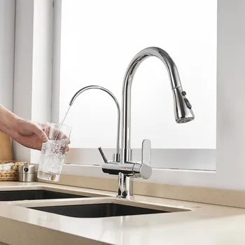 Negru robinet de bucătărie scoate 3 mod de filtru de apa chiuveta mixer caldă și rece scoate robinet dublă funcție curat apa de la robinet MJS521