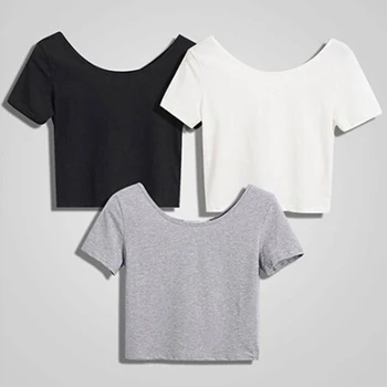 De Vară 2020 Femei T-shirt Scurt Alb, Tricouri Topuri Casual, O Gât Culturilor Topuri cu Maneci Scurte Goale Stomac Jos T-Shirt Femei