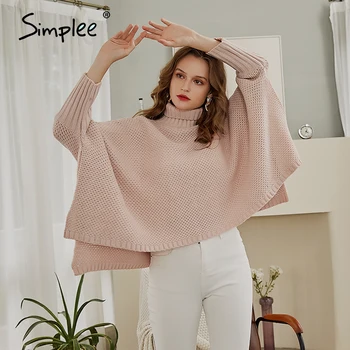 Simplee Casual femei guler pulover maneci Liliac liber asimetric pulover tricotate High street stil doamnelor pulover jumper