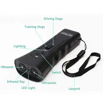 Original Ultrasonic Ultrasonic Dog Repeller cu Laser Infraroșu Lumină Distanță Lungă Distanță Electric Dog Repellent ZF-853