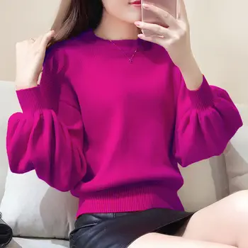 Pulover roșu Femei Vrac 2020 Primăvara Și Toamna Îmbrăcăminte coreeană Versiunea De Bază Tricou Tricou Felinar Pulover cu Maneci Scurte