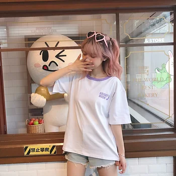 Ulzzang luna fata de T-shirt Harajuku de vară de moda casual de dimensiuni mari M-2XL amuzant scrisoare de imprimare drăguț desen Animat Japonez T-shirt, blaturi