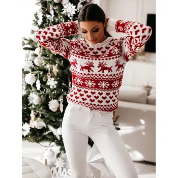 2020 femei de moda de crăciun pulovere pulover topuri casual cu maneci lungi gât o imprimare pulover tricotate de toamna iarna