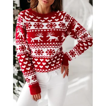 2020 femei de moda de crăciun pulovere pulover topuri casual cu maneci lungi gât o imprimare pulover tricotate de toamna iarna