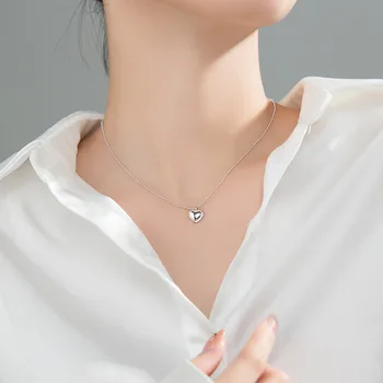 WOOZU Reale Argint 925 Margele Lanț de Dragoste Pandantiv Inima Clavicula Colier pentru Femei Simplu Moda Bijuterii coreeană