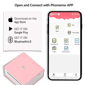 Bluetooth Termică Poze Imprimanta Phomemo M02 cu Colorate de Hârtie de Rulare Text, coduri de Bare Autocolant Maker App Telefon Labeler Mașină