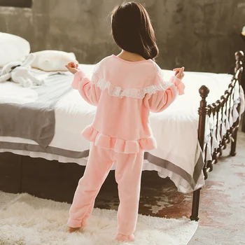 Copii Pijamale Fete Iarna Pijamale Copii Toamna Flanel Gros Printesa Vânt Plus Catifea Acasă Costum Coreeană Fată Haine De Iarnă
