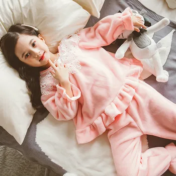 Copii Pijamale Fete Iarna Pijamale Copii Toamna Flanel Gros Printesa Vânt Plus Catifea Acasă Costum Coreeană Fată Haine De Iarnă