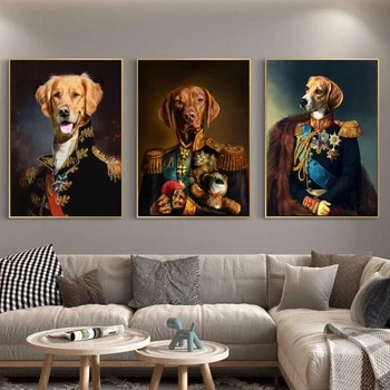 Câine În Uniformă Militară Clasică Panza Picturi pe Perete Postere de Arta si Imprimeuri Animale, Câine General Imagini de Artă Cuadros