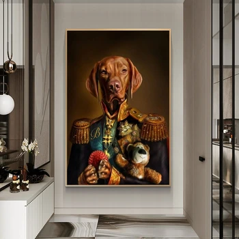 Câine În Uniformă Militară Clasică Panza Picturi pe Perete Postere de Arta si Imprimeuri Animale, Câine General Imagini de Artă Cuadros