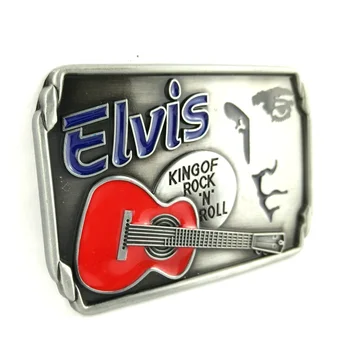 PU negru din piele vintage pentru bărbați curea cu Elvis Presley, Regele rock and roll-ului cataramă de metal cowboy curele pentru barbati
