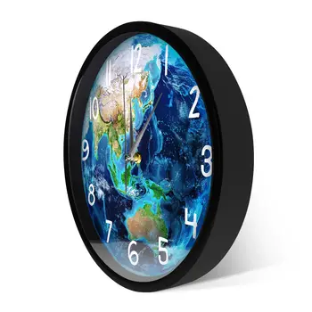 Planeta albastră, Terra Design Modern Ceas de Perete Metal Frame Control Vocal LED iluminat Ceas Tăcut Perete Rotund Ceas Pentru Camera de zi