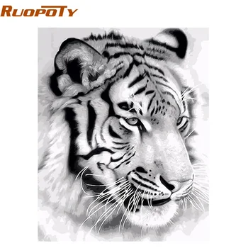 RUOPOTY Cadru Tigru Animale de BRICOLAJ, Pictura De Numere Arta de Perete Tablou Acrilic pe Panza Pictura Pentru Decorarea Acasă Picătură de Transport maritim