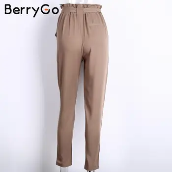 BerryGo Stringyselvedge șifon talie mare pantaloni harem pentru Femei stil de vara pantaloni lungi casual de birou de sex feminin doamna pantaloni negri