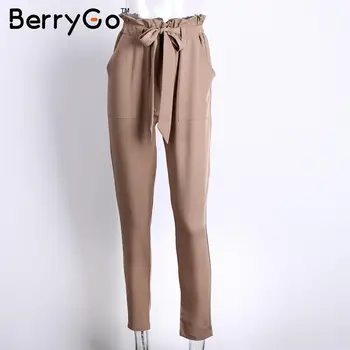 BerryGo Stringyselvedge șifon talie mare pantaloni harem pentru Femei stil de vara pantaloni lungi casual de birou de sex feminin doamna pantaloni negri