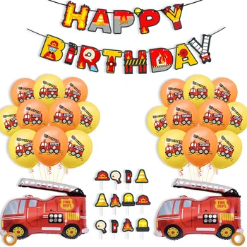 Motor de foc Balon Set Fericit Ziua de Hârtie pentru Banner pentru Petrecere de Aniversare baietel Favoruri pentru Copii fire Truck Balon Cupcake Decor