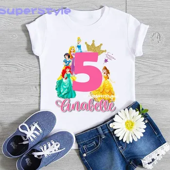 1-10Y VOGUE Printesa de Imprimare Personalizate nume la mulți ani Fete Tricou de Desene animate Amuzante Haine pentru Copii Drăguț pentru Copii T-shirt dHKP453
