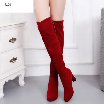 LZJ 2019 Faux Suede Slim Cizme Sexy, peste genunchi ridicat de femei cizme de zăpadă de moda pentru femei de iarnă coapsei cizme pantofi de femeie