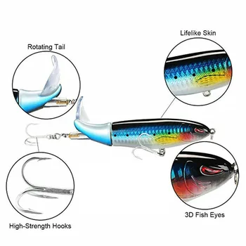 Plutitoare Momeli de Pescuit Popper 3D de Înaltă Simulare Ochii Tungsten Cârlig de Oțel Moale și Flexibil de Plastic Ocean cu Barca de Pescuit