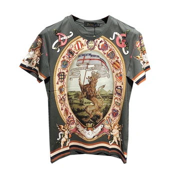 Vara Aur Negru de Brand de Moda Industriei Grele Digitale Direct de Imprimare cu Jet Maneca Scurta Barbati Personalitate Trend T-shirt de Lux