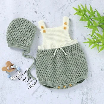 Baby Body + Pălărie Tricotate Copilul pentru Fete body-uri fără Mâneci Copiii Nou-născuți Haine de O singură Bucată de Ansamblu 0-18M Fierbinte de Vânzare