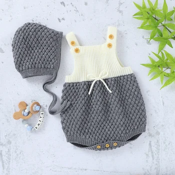 Baby Body + Pălărie Tricotate Copilul pentru Fete body-uri fără Mâneci Copiii Nou-născuți Haine de O singură Bucată de Ansamblu 0-18M Fierbinte de Vânzare