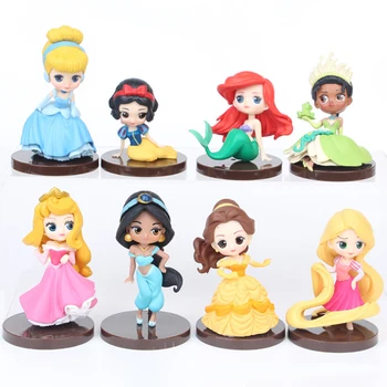 Rafinat noi 8pcs/lot Disney Princess Q Posket 8cm figura jucării Jasmine, Ariel Alice tort de decorare pentru copii de ziua de nastere cadou de crăciun