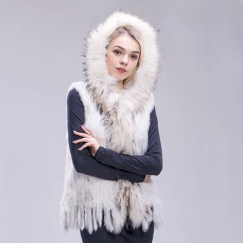 ZDFURS* nou livrare Gratuita femei naturală de iepure vesta de blana cu blană de raton hanorac cu guler tunderea vesta tricotate reale