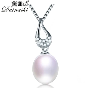 Dainashi Argint 925 cu Zircon Pandantiv Colier pentru Femei de Înaltă Calitate, Autentic Natural de apă Dulce Colier de Perle Ovale