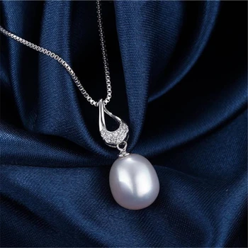 Dainashi Argint 925 cu Zircon Pandantiv Colier pentru Femei de Înaltă Calitate, Autentic Natural de apă Dulce Colier de Perle Ovale