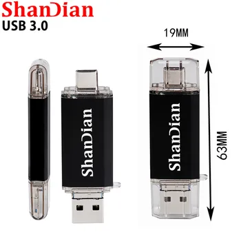 SHANDIAN OTG 3 in 1 USB Flash Drive USB3.0 & Type-C & Micro USB de 128GB 64GB 32GB 16GB 8GB 4GB Pendrives Dual Pen Drive Cle USB