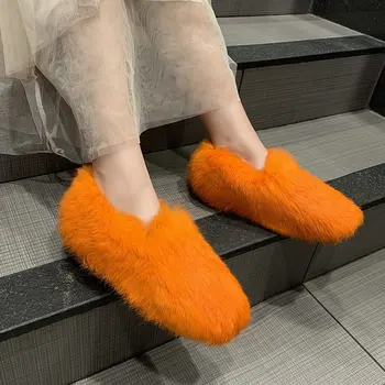 Moda pentru Femei Pantofi de Iarnă de Pluș Casual Pantofi Plat Culoare Solidă Mocasini 2020 Nou Blana Caldă Acasă Confortabil Slip-on Pantofi Femeie