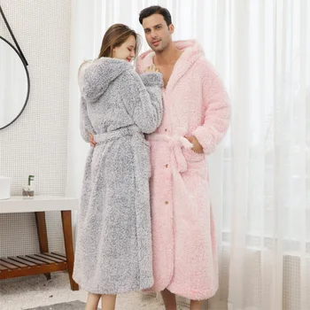Yukata Nou Hanorac cu camasa de noapte Unisex Vrac se Ingroase Cald Extins Butonul Pijamale Cuplu Halat de baie Kimono New Sosire rochie de Noapte