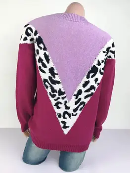 Darlingaga Moda Vintage Print Leopard Toamna Iarna Tricotate Pulover Vrac Contrast de Culoare Pulovere Topuri Cald Pulovere pentru Femei