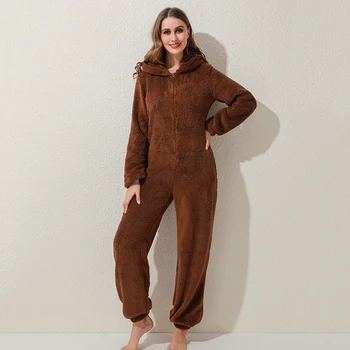 Iarna Cald Pijamale Femei, Pijamale Pufoase De Lână Salopete, Pijamale General Plus Dimensiune Capota Seturi De Pijamale Pentru Femei Adulte