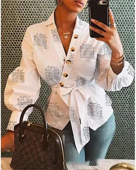 Toamna 2019 Maneca Lunga pentru Femei de Moda V Gât Topuri Si Bluze blusas mujer de moda Bandaj Femei Topuri Streetwear Costume de Haine